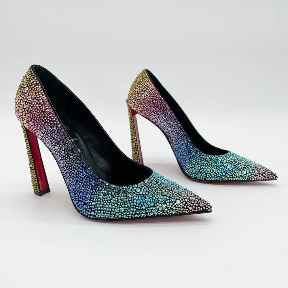 Christian Louboutin Condora Strass Rainbow Crystal 100 Stiletto Heels EU 36.5